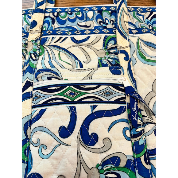 Vera Bradley Mediterranean White Tote Bag Medium Blue Green Abstract Floral - Picture 3 of 7